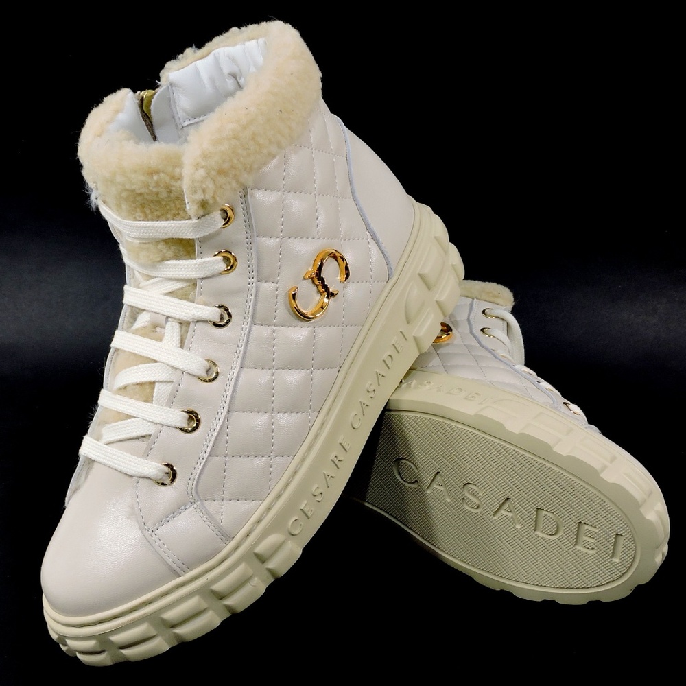 CASADEI 🇮🇹 WOMEN'S OFF WHITE LEATHER COMFORT WINTER BOOTIE